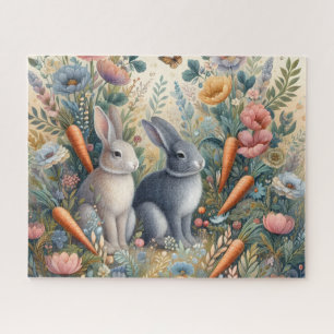 Süße graue Kaninchen mit Karotten Puzzle