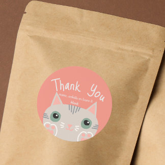 Süße Graue Katze Danke | Kleines Unternehmen Runder Aufkleber