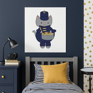 Süße graue Katze Marschband-Trommler-Illustration Poster