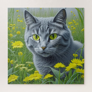 Süße graue Katze mit gelben Augen Ai-Kunst Puzzle