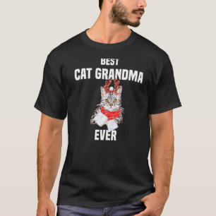 Süße graue Katze mit Rentierkostüm beste Katze Oma T-Shirt