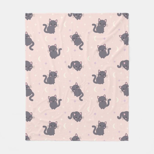 Süße graue Katze rosa Flanelldecke Fleecedecke (Vorderseite)