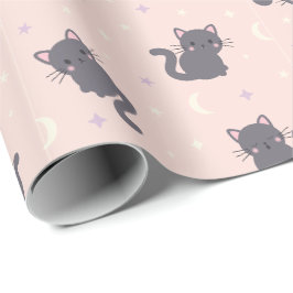 Süße Graue Katze Rosa Geschenkpapier