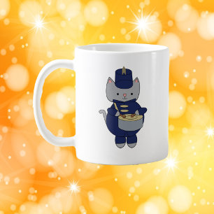 Süße graue Katze Schlagzeuger Blaue Marschkapelle Kaffeetasse