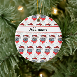Süße graue Katze Wasserfarben mit Schal Keramik Ornament