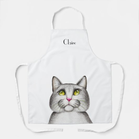 Süße graue Kitty-Katze Personalisiert Schürze (Vorderseite)