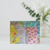 Süße graue Kitty Mixed-Media-Collage Postkarte (Stehend Vorderseite)