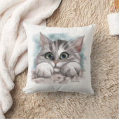 Süße graue Tabby-Kätzchen-Cartoon Kissen (Decke)