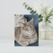Süße Graue Tabby-Katze Postkarte (Stehend Vorderseite)