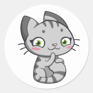 Süße graue Tiger-Kätzchen-Kitty-Liebe Hallo Graue  Runder Aufkleber