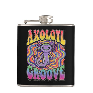 Süße Groovy Hippie Axolotl Retro 70er Regenbogen K Flachmann