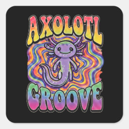 Süße groovy Hippie-Axolotl-Retro-70er-Regenbogen-K Quadratischer Aufkleber