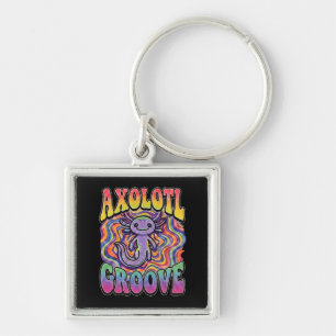 Süße groovy Hippie-Axolotl-Retro-70er-Regenbogen-K Schlüsselanhänger