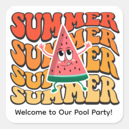 Süße Groovy Retro Sommer Wassermelonen Party Quadratischer Aufkleber