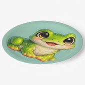 Süße großäugige Frosch Kawaii Tier Design Pappteller (Schrägansicht)