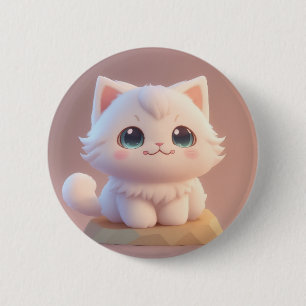 Süße große Augen Fluffige weiße Katze Button