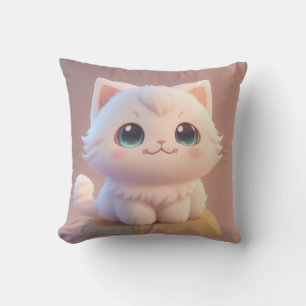 Süße große Augen Fluffige weiße Katze Kissen