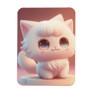 Süße große Augen Fluffige weiße Katze Magnet