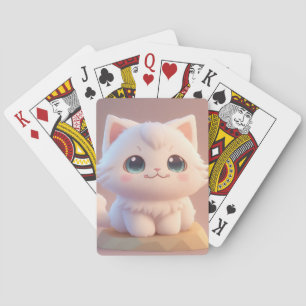 Süße große Augen Fluffige weiße Katze Spielkarten