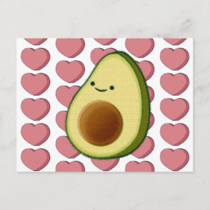 Süße grüne Avocado in rotem Herz Valentinstag Postkarte