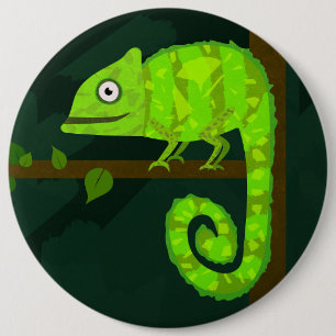 Süße grüne Chamäleon-Illustration tropisches Repti Button