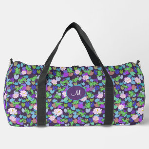Süße grüne Frösche lila Monogramm-Tasche Duffle Bag