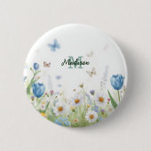 Süße grüne Frühlingsblumen-Wildblumenstrauß Monogr Button (Vorderseite)