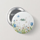 Süße grüne Frühlingsblumen-Wildblumenstrauß Monogr Button (Vorne & Hinten)