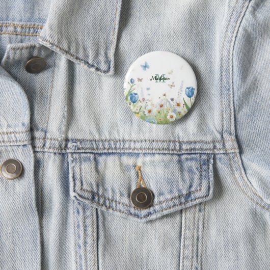 Süße grüne Frühlingsblumen-Wildblumenstrauß Monogr Button (Beispiel)