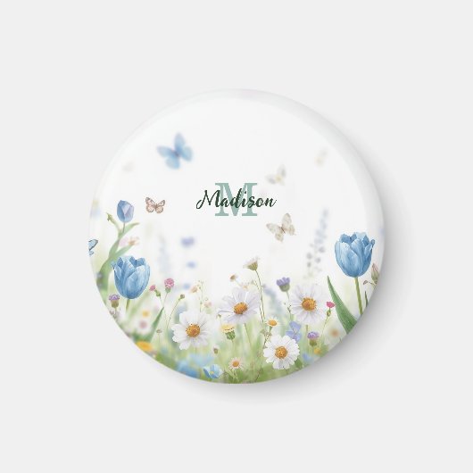 Süße grüne Frühlingsblumen-Wildblumenstrauß Monogr Magnet (Vorne)
