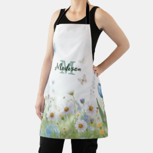 Süße grüne Frühlingsblumen-Wildblumenstrauß Monogr Schürze