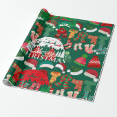 Süße grüne gemütliche Weihnachtsmützen Schals & So Geschenkpapier (Ungerollt)