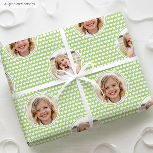 Süße grüne Herzen Kindergeburtstagsfoto Geschenkpapier