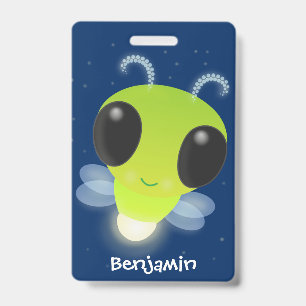 Süße grüne Leuchtkäfer-Glühwürmchen-Cartoon-Illust Ausweis