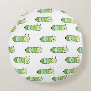 Süße grüne Raupen und verschiedene Ausdrücke Rundes Kissen