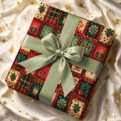 Süße grüne rote Patchwork-Blöcke Weihnachten Geschenkpapier