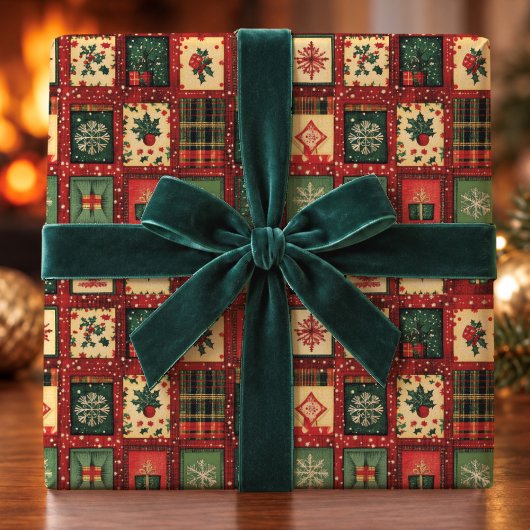 Süße grüne rote Patchwork-Blöcke Weihnachten Geschenkpapier