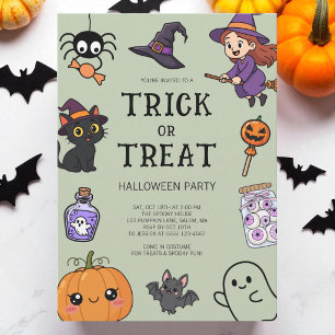 Süße grüne Trick-or-Treat-Halloween-Kostenüm-Party Einladung