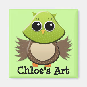 Süße grüne und braune Eulen-Kinderkunst-Magnet Magnet