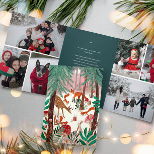 Süße grüne Waldtiere Familienfoto Weihnachten Dreifach Gefaltete Einladung