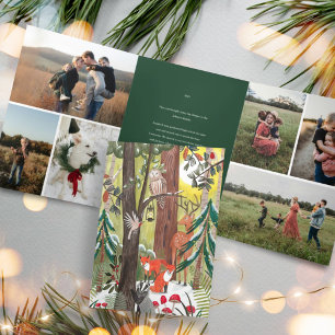 Süße grüne Waldtiere Familienfoto Weihnachten Dreifach Gefaltete Einladung