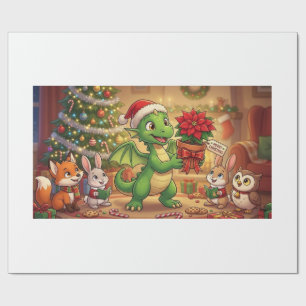 Süße grüne Weihnachts-Drachen-Geschichtsbuch-Verpa Geschenkpapier