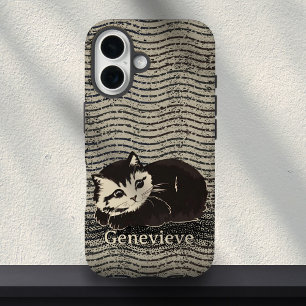 Süße Grunge Schwarz Weiß Katze Benutzername iPhone 16 Hülle
