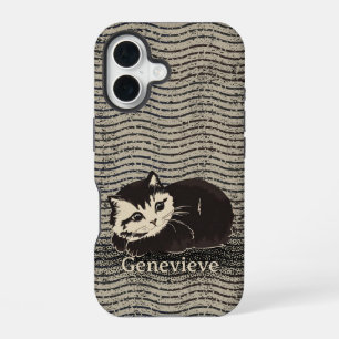 Süße Grunge Schwarz Weiß Katze Benutzername iPhone 16 Hülle