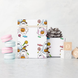 Süße gruselige Halloween-Geister & Süßigkeiten zum Geschenkpapier