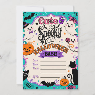 Süße gruselige Halloween-Geister und Kürbis-Party Einladung
