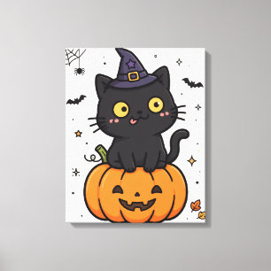 Süße gruselige Jahreszeit schwarze Katze Hexe Lein Leinwanddruck