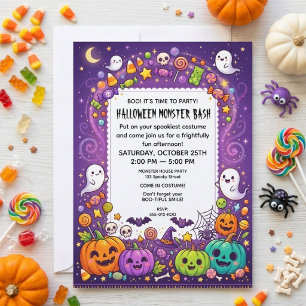 Süße gruselige Kinder Halloween-Monster-Bash-Party Einladung