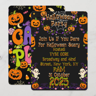 Süße gruselige Retro-Kawaii-Halloween-Kinderparty Einladung