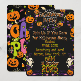 Süße gruselige Retro-Kawaii-Halloween-Kinderparty  Einladung